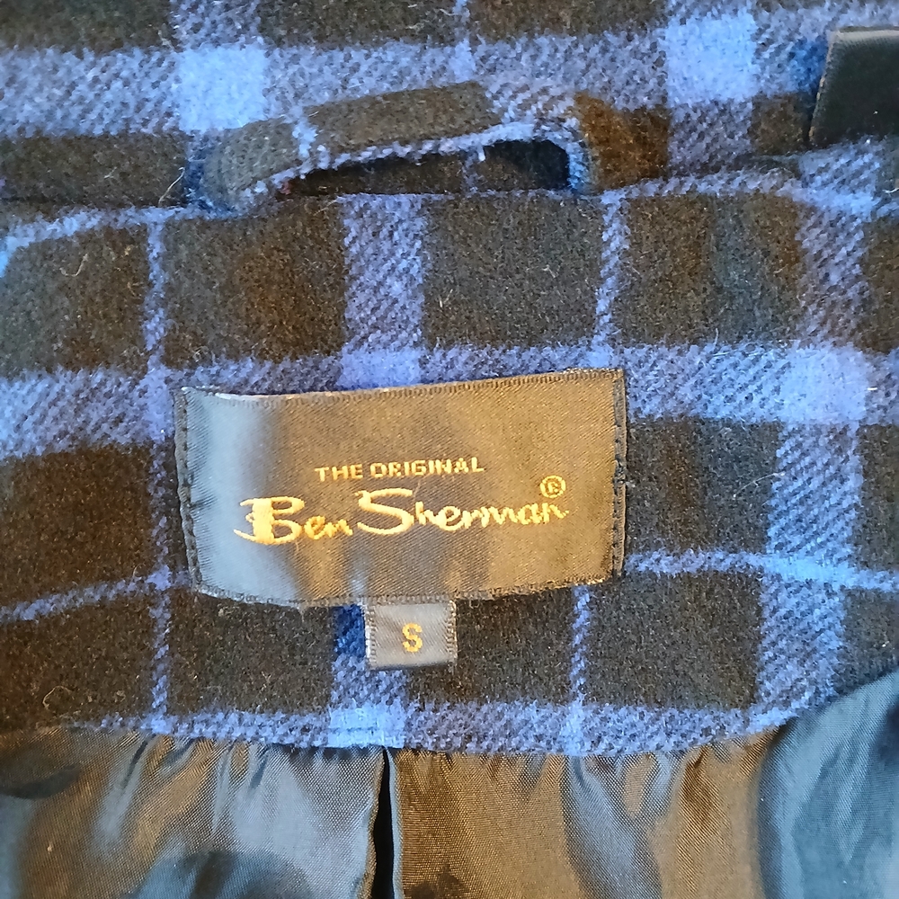 Ben Sherman Biker Moto Black And Blue Plaid Jacket - Picture 3 of 6